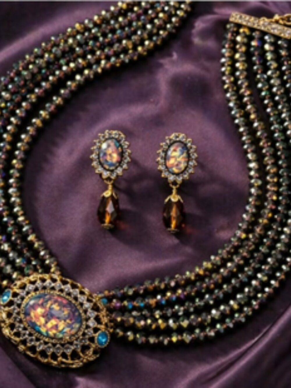 💎Royal Amethyst Crystal Statement Necklace and Earring Set - Picture 6 of 7